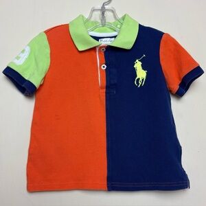 Polo Ralph Lauren Polo Shirt  Size 24M Big Pony Navy Orange Green Colorblock